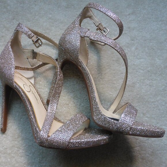 JESSICA SIMPSON gold glitter sparkle strappy heels - NWOT! - Picture 9 of 14